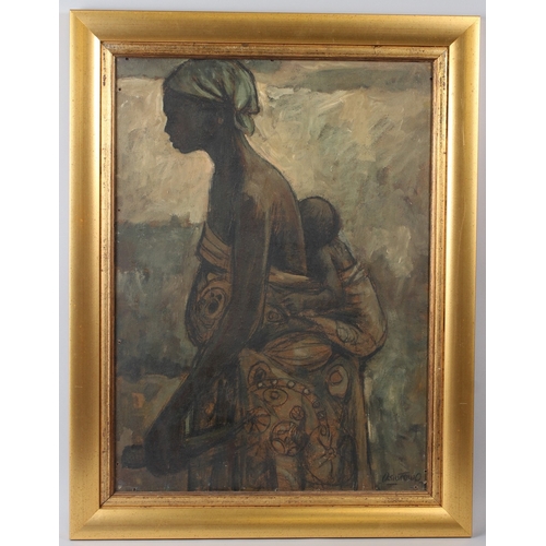 306 - KOLADE OSHINOWO (1948)  Mother and Child  oil on board (a/f)  signed  74.5 x 54.5cm