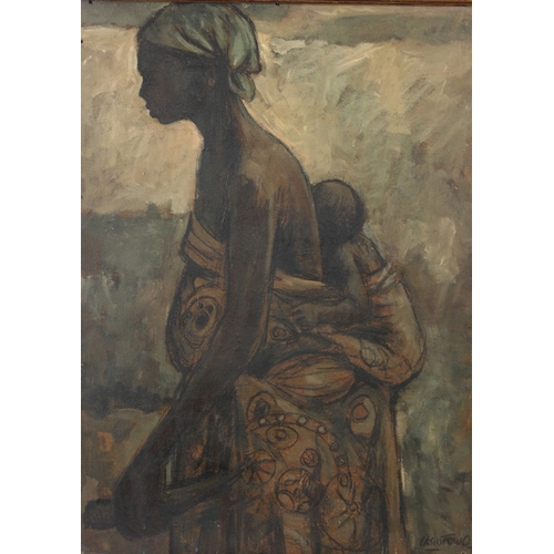306 - KOLADE OSHINOWO (1948)  Mother and Child  oil on board (a/f)  signed  74.5 x 54.5cm