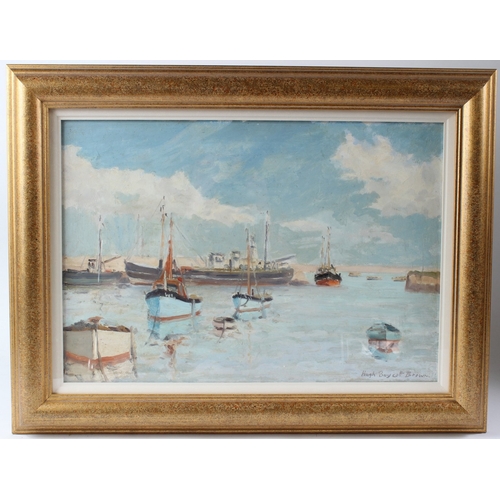 49 - HUGH BOYCOTT BROWN (1909-1990)  'Fishing Boats in Brixham Harbour'  oil on board  signed  34 x 50cm