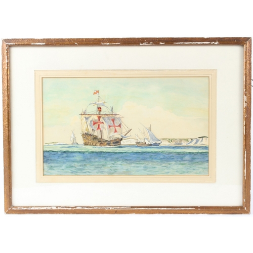 5 - 20TH CENTURY SCHOOL  Possibly Columbus's ship the Santa Maria on route to America  watercolour  Wm. ... 