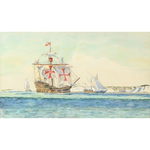 5 - 20TH CENTURY SCHOOL  Possibly Columbus's ship the Santa Maria on route to America  watercolour  Wm. ... 