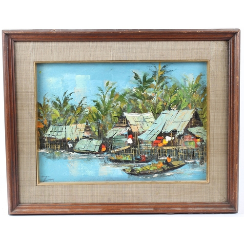 58 - KITILERK MUHUMMAD (1944)  Thai river village scene  oil on canvas  signed  29 x 42cm