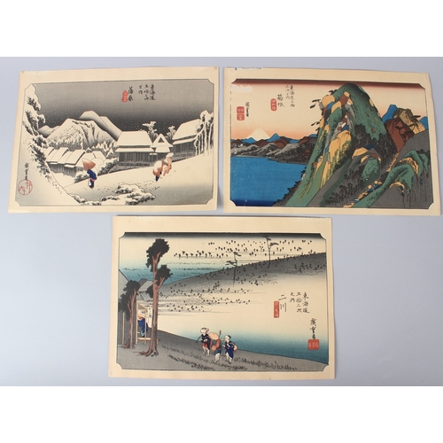 6 - UTAGAWA HIROSHIGE  Three landscapes  woodblock prints  unframed (a/f)  25.5 x 35.5cm (3)