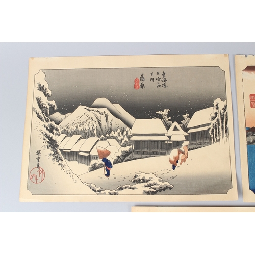 6 - UTAGAWA HIROSHIGE  Three landscapes  woodblock prints  unframed (a/f)  25.5 x 35.5cm (3)