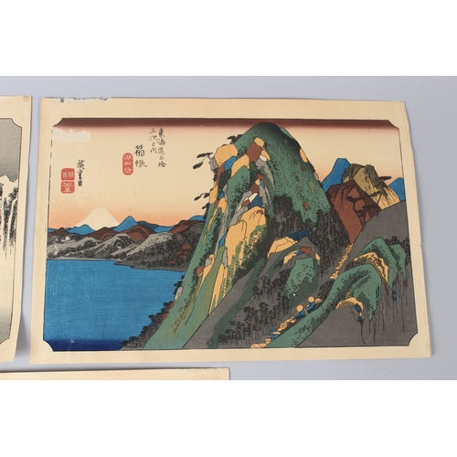 6 - UTAGAWA HIROSHIGE  Three landscapes  woodblock prints  unframed (a/f)  25.5 x 35.5cm (3)