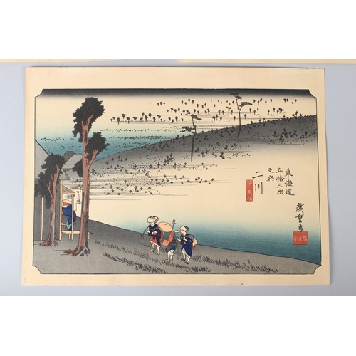 6 - UTAGAWA HIROSHIGE  Three landscapes  woodblock prints  unframed (a/f)  25.5 x 35.5cm (3)