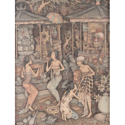 62 - J KELUT SUNDRA (BALI 20TH CENTURY)  Balinese mythological scene of figures  acrylic on canvas  signe... 