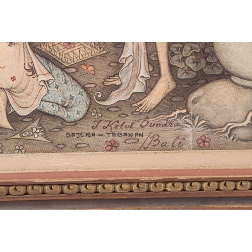 62 - J KELUT SUNDRA (BALI 20TH CENTURY)  Balinese mythological scene of figures  acrylic on canvas  signe... 
