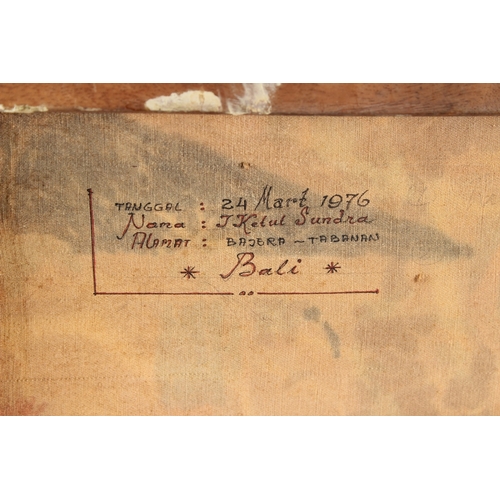 62 - J KELUT SUNDRA (BALI 20TH CENTURY)  Balinese mythological scene of figures  acrylic on canvas  signe... 