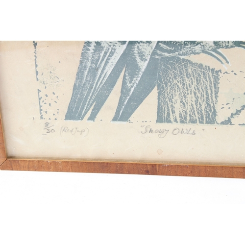 67 - JAMES T A OSBORNE
'Snowy Owls'
linocut (a/f)
signed in pencil, inscribed and numbered 8/30
50 x 29 (... 