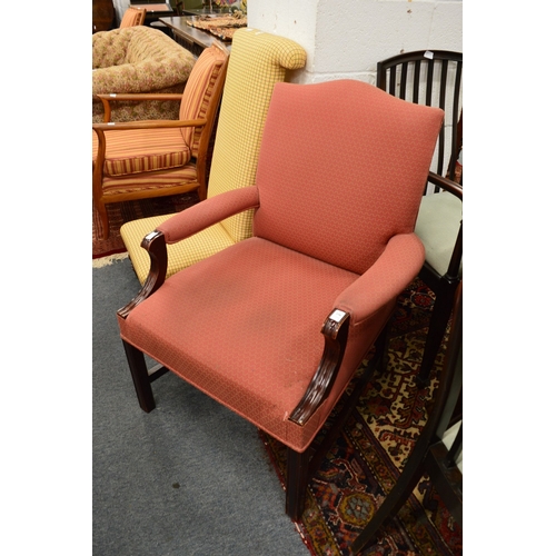 336 - A George III style mahogany framed open armchair.