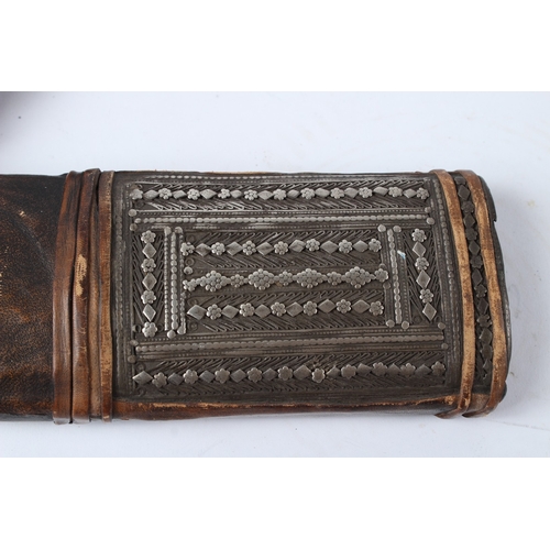 128 - A LARGE 19TH CENTURY ARAB YEMENI JAMBIYA DAGGER with Bakelite handle and silver mounts. 36cms long.... 