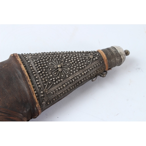 128 - A LARGE 19TH CENTURY ARAB YEMENI JAMBIYA DAGGER with Bakelite handle and silver mounts. 36cms long.... 