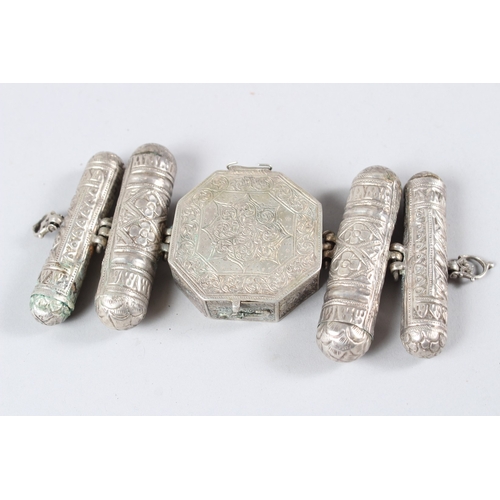 170 - A 19TH CENTURY PERSIAN SILVER AMULET CASE. 17cms long.