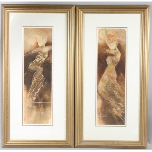 103 - CHARLOTTE ATKINSON (b.1973)  Dancing figures  pair of colour prints  signed in the print  64 x 18.5c... 