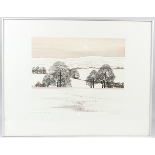 105 - KATHLEEN CADDICK  'Snow on the Pennines'  colour etching and aquatint  signed, inscribed and annotat... 