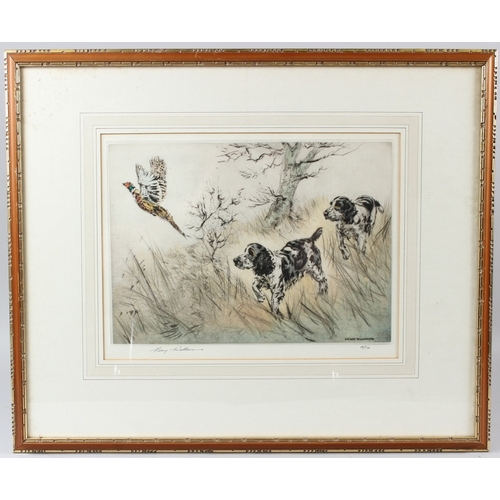 106 - HENRY WILKINSON  Spaniels putting up a pheasant  colour etching  signed and numbered 58/100 in penci... 