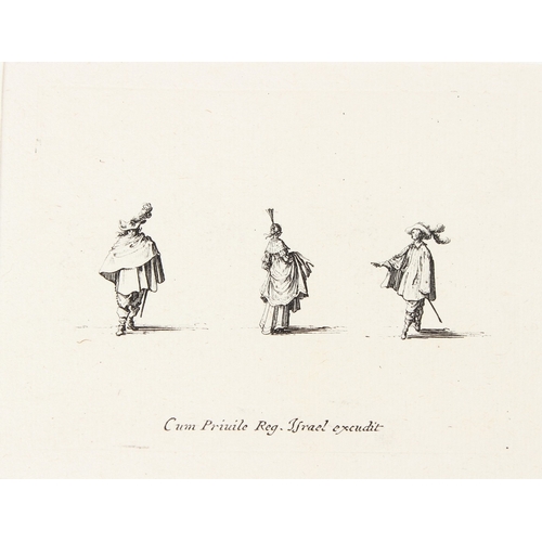 119 - JACQUES CALLOT  'Lady seen from behind between two men'  original 17th century etching  extensively ... 