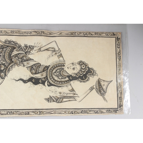 188 - M D SUSILA  Balinese dancers  ink on fabric, pair  both signed and inscribed  'Batuan Bali'  unframe... 