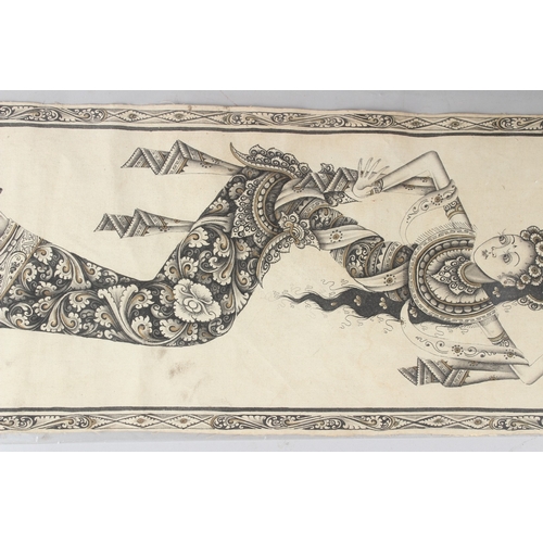 188 - M D SUSILA  Balinese dancers  ink on fabric, pair  both signed and inscribed  'Batuan Bali'  unframe... 