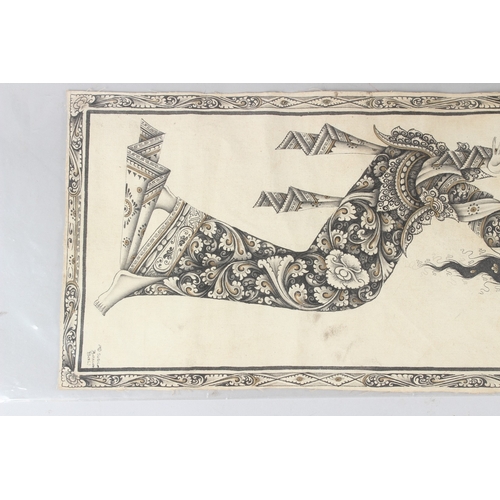 188 - M D SUSILA  Balinese dancers  ink on fabric, pair  both signed and inscribed  'Batuan Bali'  unframe... 