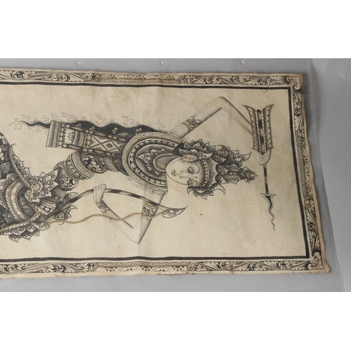 188 - M D SUSILA  Balinese dancers  ink on fabric, pair  both signed and inscribed  'Batuan Bali'  unframe... 