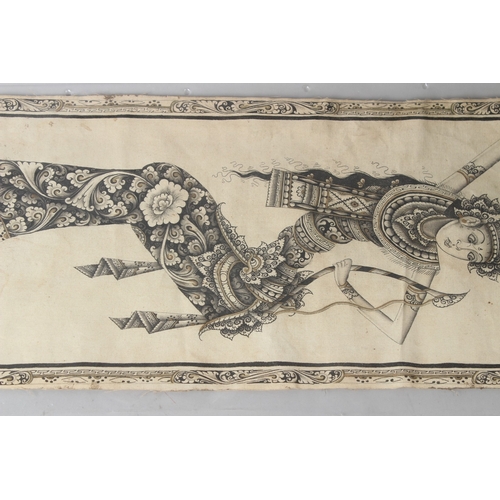 188 - M D SUSILA  Balinese dancers  ink on fabric, pair  both signed and inscribed  'Batuan Bali'  unframe... 