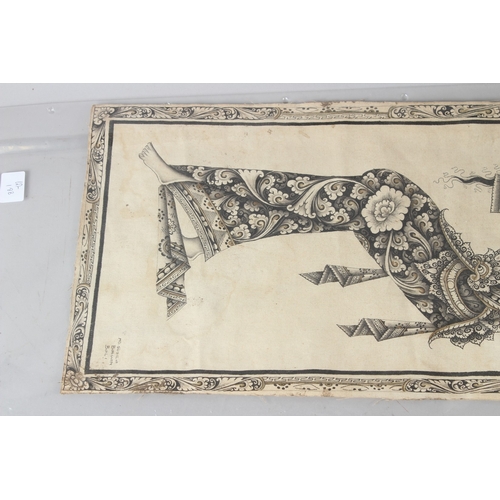 188 - M D SUSILA  Balinese dancers  ink on fabric, pair  both signed and inscribed  'Batuan Bali'  unframe... 