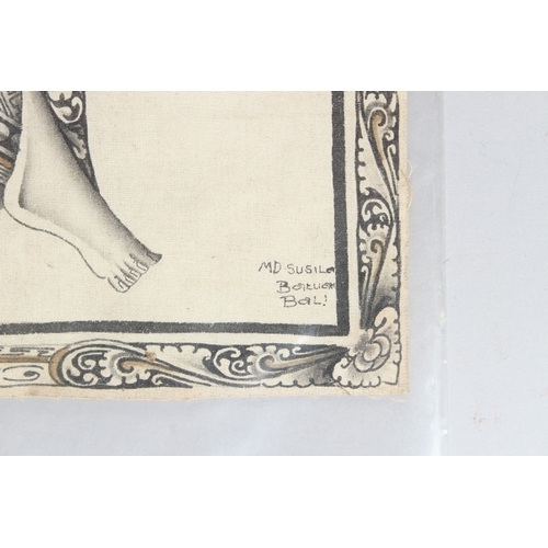 188 - M D SUSILA  Balinese dancers  ink on fabric, pair  both signed and inscribed  'Batuan Bali'  unframe... 