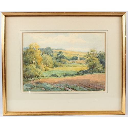 196 - HENRY JOHN SYLVESTER STANNARD (1870-1951)  Landscape with distant church  watercolour  signed  26.5 ... 