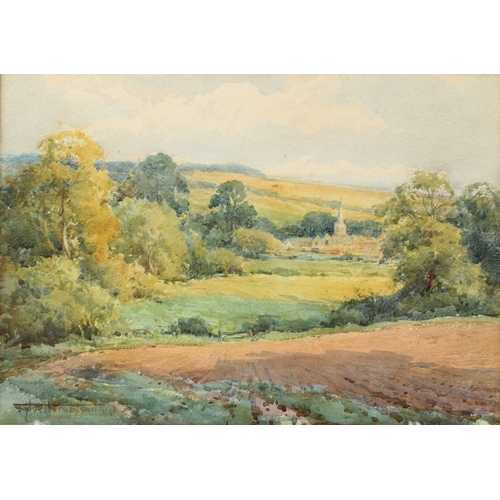 196 - HENRY JOHN SYLVESTER STANNARD (1870-1951)  Landscape with distant church  watercolour  signed  26.5 ... 