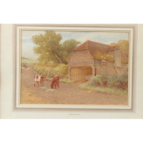 197 - CHARLES EDWARD WILSON (1854-1941)  Cattle beside a barn  watercolour  signed with initials  25.5 x 3... 