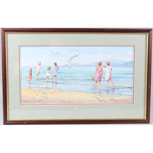 199 - DAVID BYARD (b.1943)  Paddlers on a beach  watercolour  signed  22.5 x 44.5cm