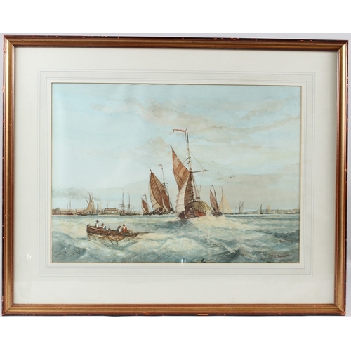 202 - EDWARD KING REDMORE (1860-1941)  'Hay barges in the Thames Estuary'  watercolour  signed  32 x 45cm