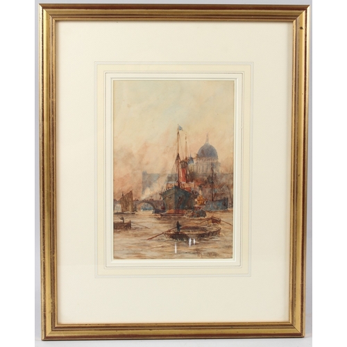 206 - WILLIAM WHITTINGTON  View of St Pauls with shipping on the River Thames  watercolour  signed  26 x 1... 