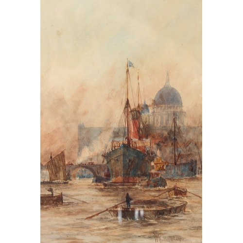 206 - WILLIAM WHITTINGTON  View of St Pauls with shipping on the River Thames  watercolour  signed  26 x 1... 