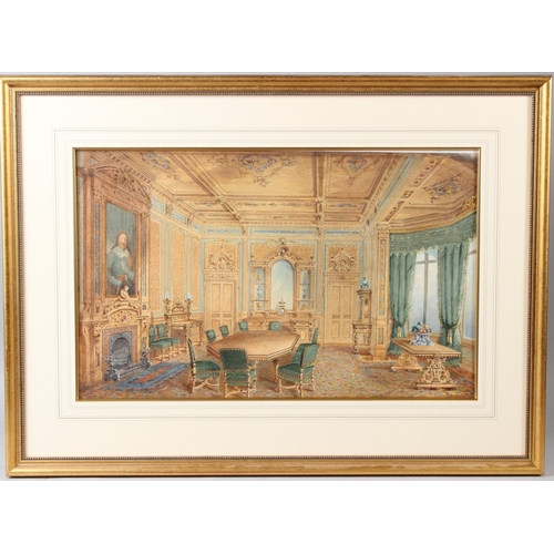 209 - JOHN ADAM HOUSTON RSA(1812-1884)  Stately home dining room  watercolour  signed  a/f no glass  35 x ... 