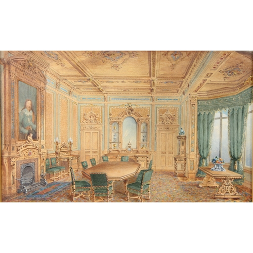 209 - JOHN ADAM HOUSTON RSA(1812-1884)  Stately home dining room  watercolour  signed  a/f no glass  35 x ... 