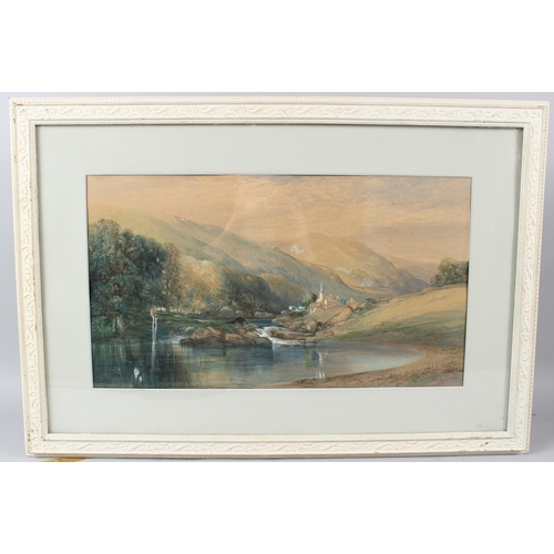 212 - BRITISH SCHOOL (19TH CENTURY)  Mountain landscape with cottages  on a river bank  watercolour  31 x ... 