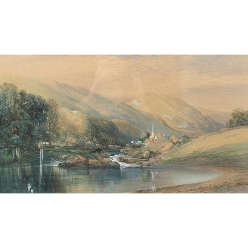 212 - BRITISH SCHOOL (19TH CENTURY)  Mountain landscape with cottages  on a river bank  watercolour  31 x ... 