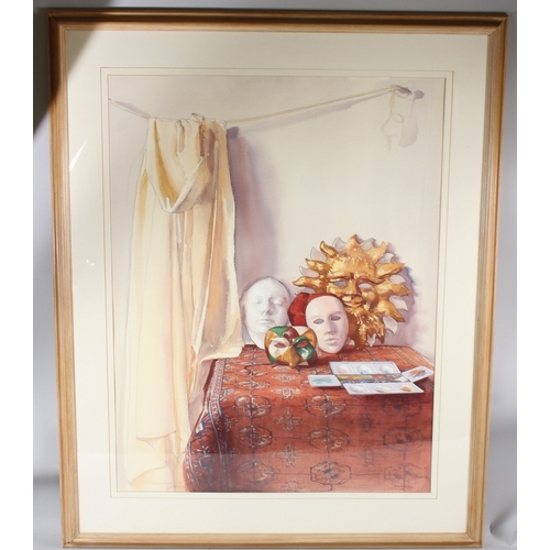 230 - ROBBIE WRAITH (b.1952)  Still life with Venetian masks  watercolour and pencil  signed and dated 199... 