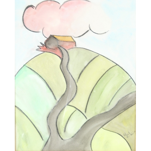 231 - ALBERT LOUDEN (b.1943)  House on a hill  pastel on paper  signed  44 x 34cm