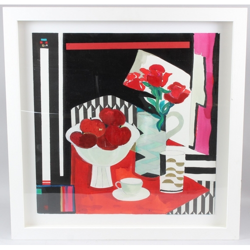 236 - MAUREEN FARR  'Red Apples'  acrylic and mixed media  signed with initials  artist's label verso  57 ... 