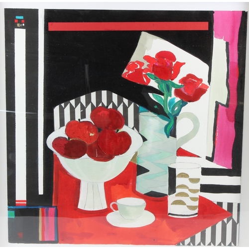 236 - MAUREEN FARR  'Red Apples'  acrylic and mixed media  signed with initials  artist's label verso  57 ... 