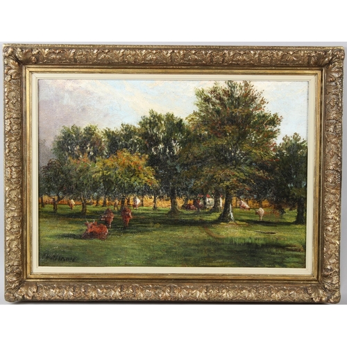 305 - 19TH CENTURY SCHOOL  Cattle grazing in an orchard  oil on canvas  signed indistinctly  41 x 59cm
