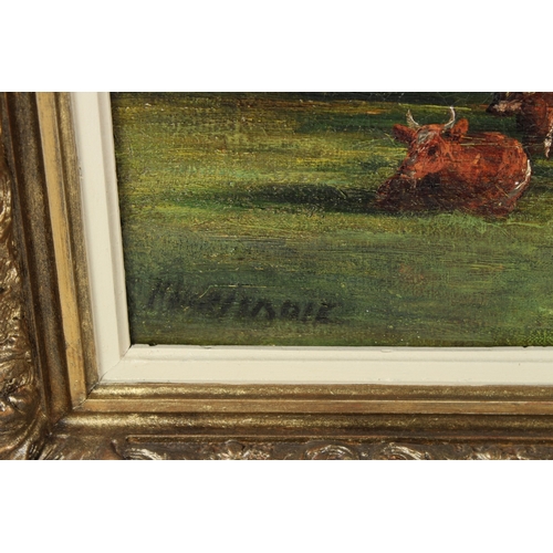 305 - 19TH CENTURY SCHOOL  Cattle grazing in an orchard  oil on canvas  signed indistinctly  41 x 59cm