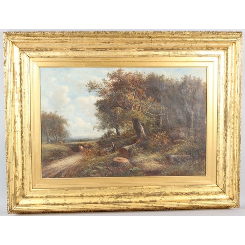 310 - JOSEPH THORS (1835-1920)  Woodcutter off a woodland path  oil on canvas  signed  50 x 75cm