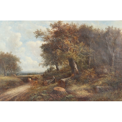 310 - JOSEPH THORS (1835-1920)  Woodcutter off a woodland path  oil on canvas  signed  50 x 75cm