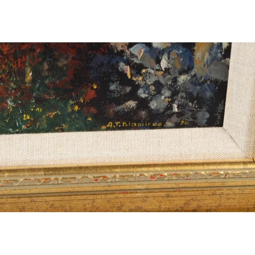 312 - ARTHUR TERRY BLAMIRES (b.1930)  'The Langdale Pikes from the path near Chapel Stile'  oil on board  ... 