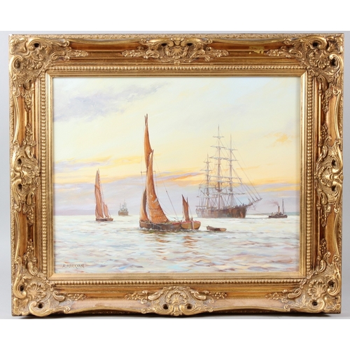 313 - A MARKHAM  Shipping off a coastline  oil on canvas  signed  39 x 49.5cm